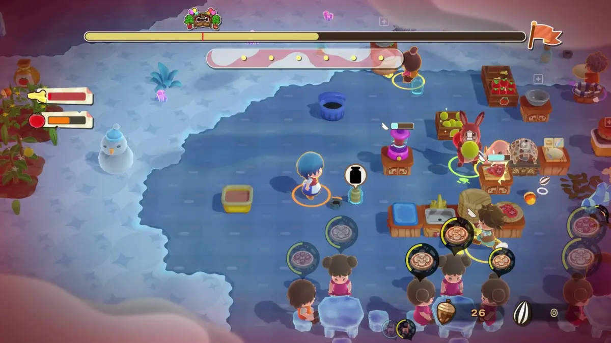 雪景色のクッキングシミュレーションのゲーム画面