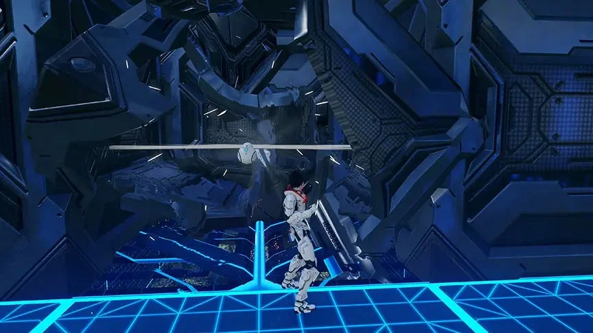 SFキャラクターが武器を持って立つ