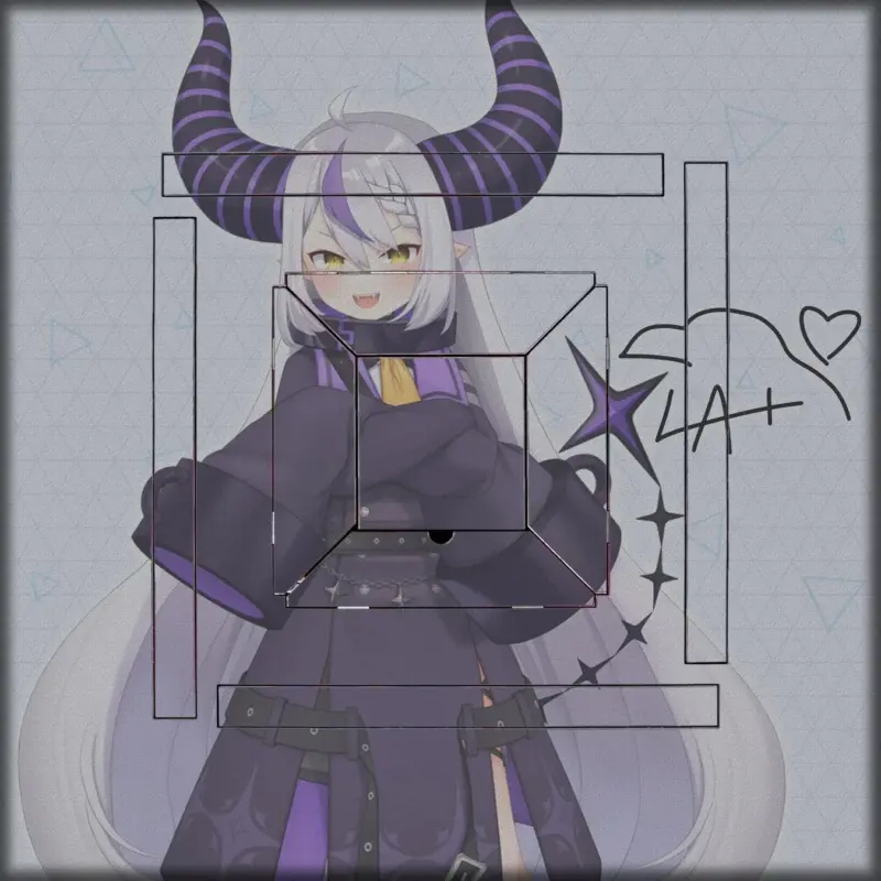 アニメ,VTuber,ラプラス・ダークネス,角,デビルガール,パープルヘアー,ツノ,牙,腕組み,キャラクターイラスト