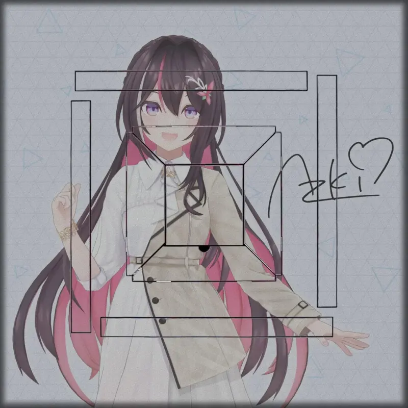 アニメ,女の子,キャラクター,可愛い,ロングヘア,紫の瞳,ピンクの髪,サイン,イラスト,VTuber,ファッション