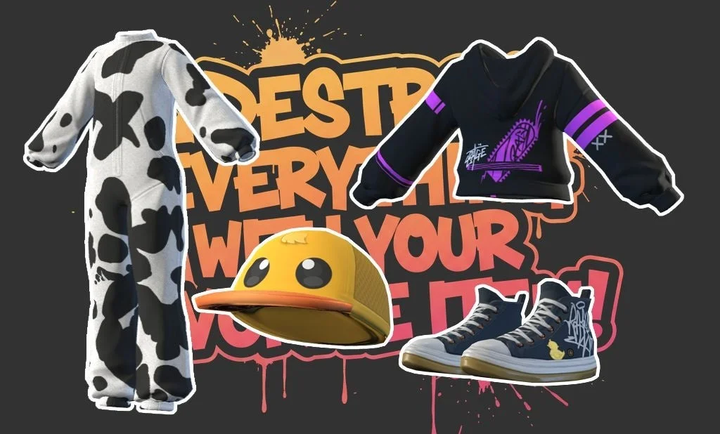 ファッションアイテムと「DESTROY EVERYTHING WITH YOUR VOICE RAGE」