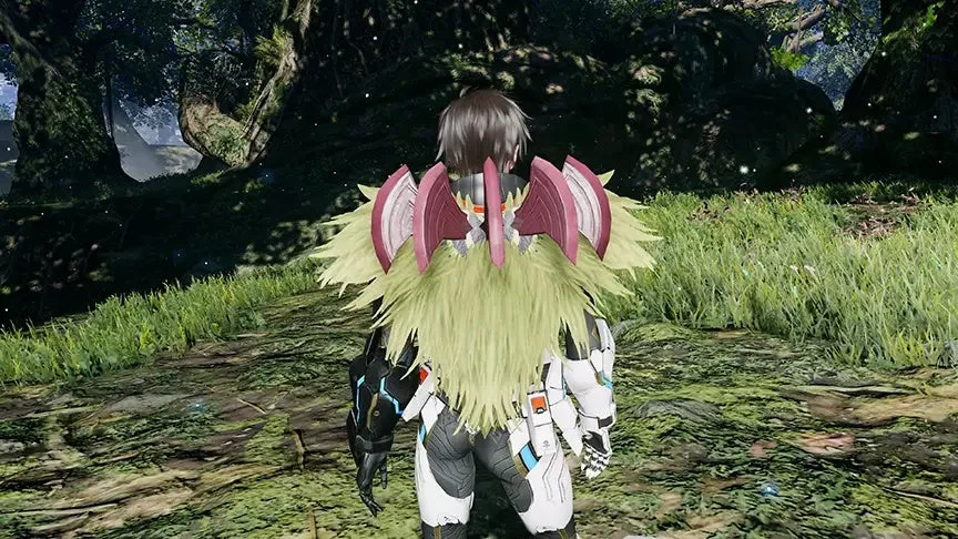 緑豊かな森の中を歩くPSO2NGSのキャラクターの後ろ姿