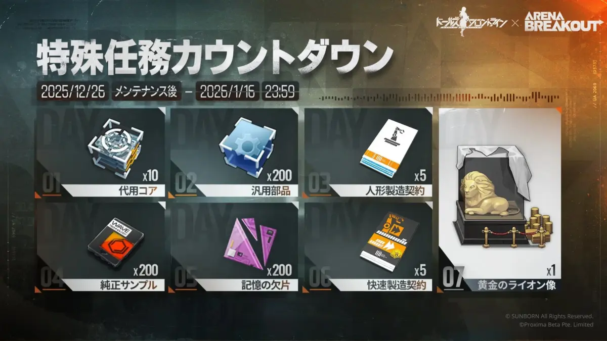 特殊任務カウントダウン ログインボーナス