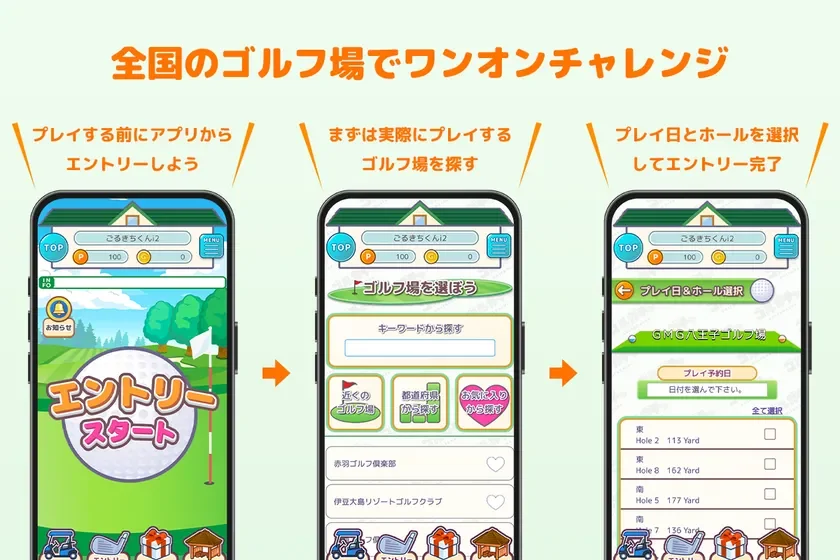 ゴルフ場とホールを選んでエントリー