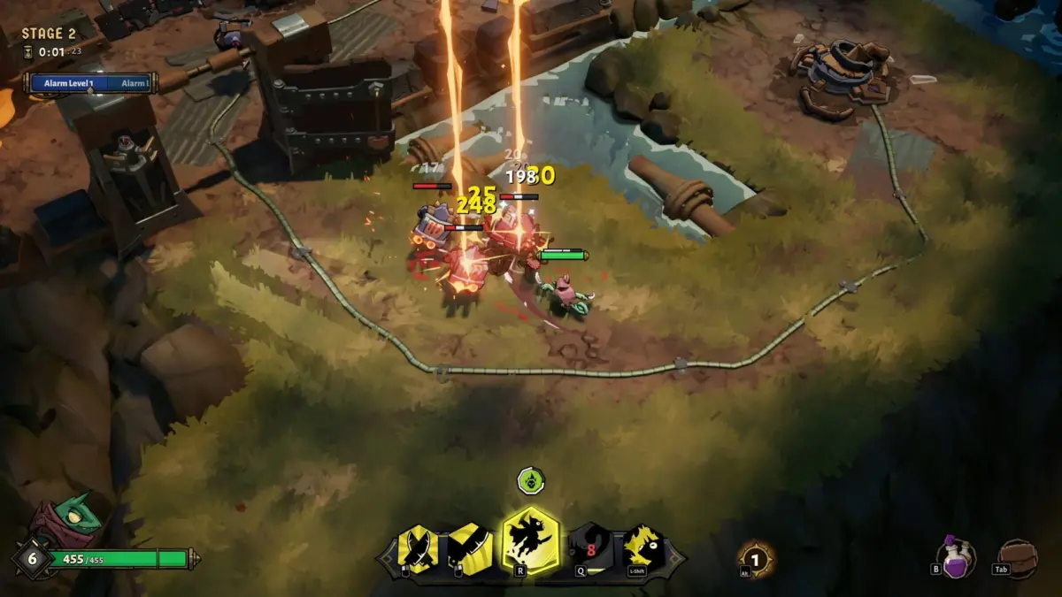 アクションゲーム、UI、緑のキャラクター