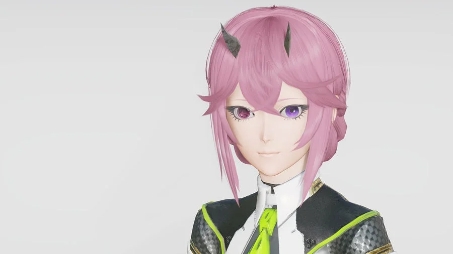 アニメキャラクター,ピンク髪,角,オッドアイ,女性,ファンタジー,ゲームキャラクター,ポートレート,可愛い,異世界