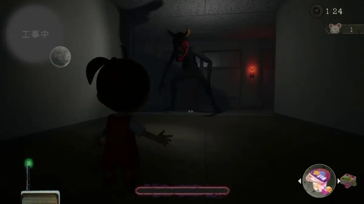 子供と赤い鬼のようなモンスター