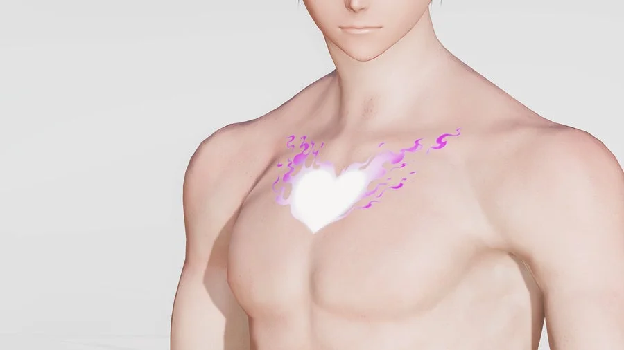 男性,上半身,ハート,炎,紫,光,エフェクト,胸,裸,キャラクター