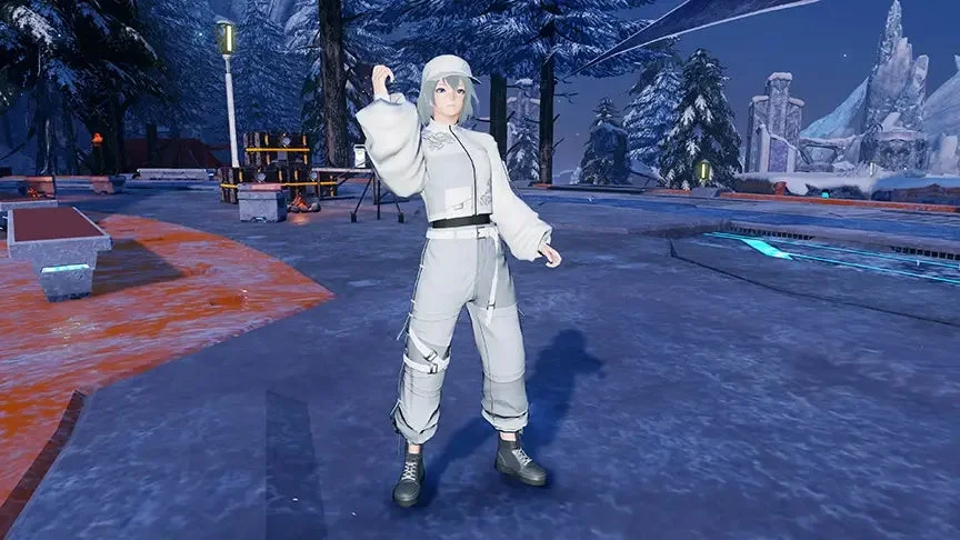 キャラクター,ゲーム,アバター,SF,ファンタジー,雪景色,冬,白い服,ファッション,屋外,アニメ風,ポーズ