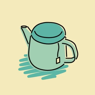 水色のティーポットのイラスト