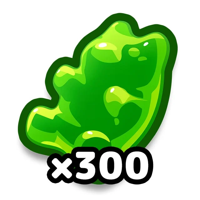 緑色の光沢がある不規則な形のオブジェクトと「×300」の表示
