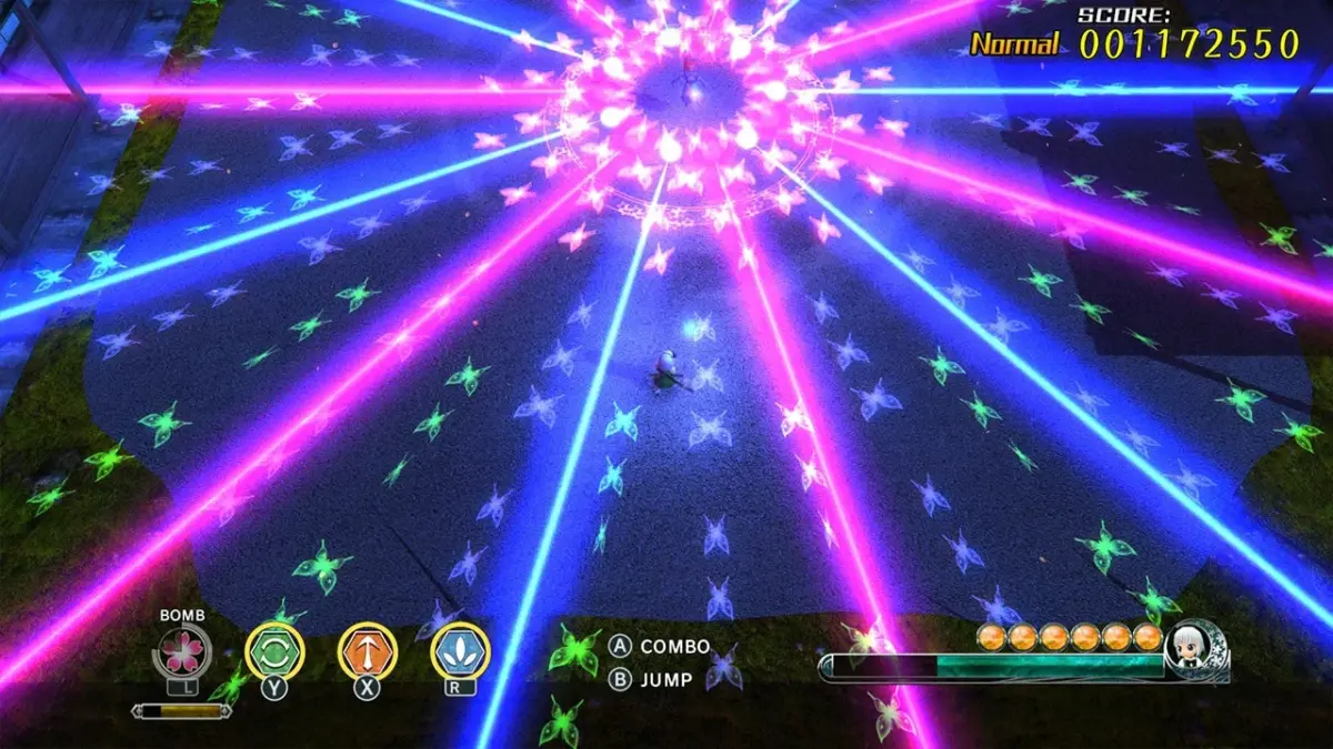 ゲームプレイ画面、レーザーと蝶