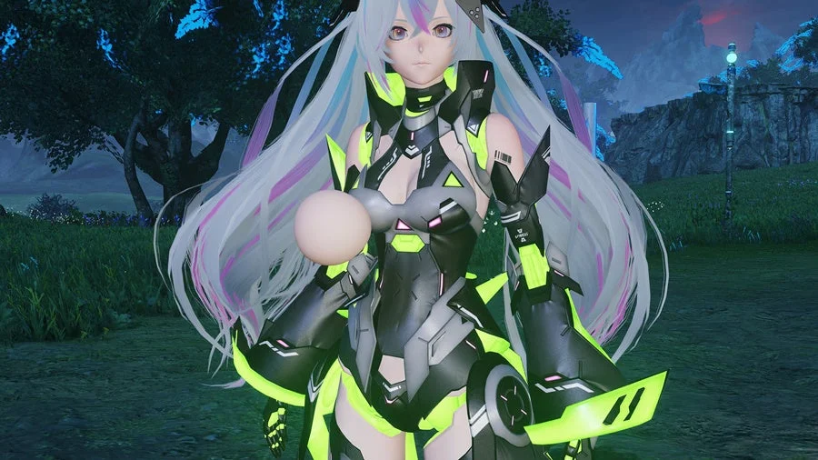 女性キャラクター,SF,ゲーム,メカスーツ,ネオンカラー,ロングヘア,アニメスタイル,オーブ,未来的な衣装,バーチャル