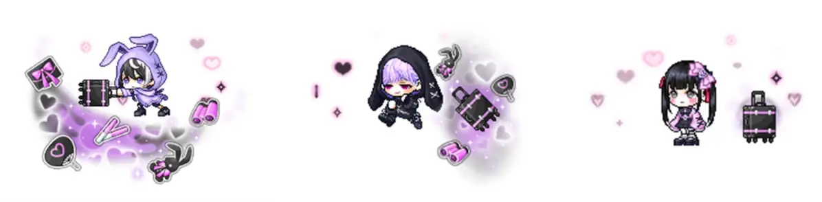 ちびキャラ,アニメ,紫,黒,ファッション,ウサギ,スーツケース,ハート,スパークル,可愛い,ファンタジー,アイテム