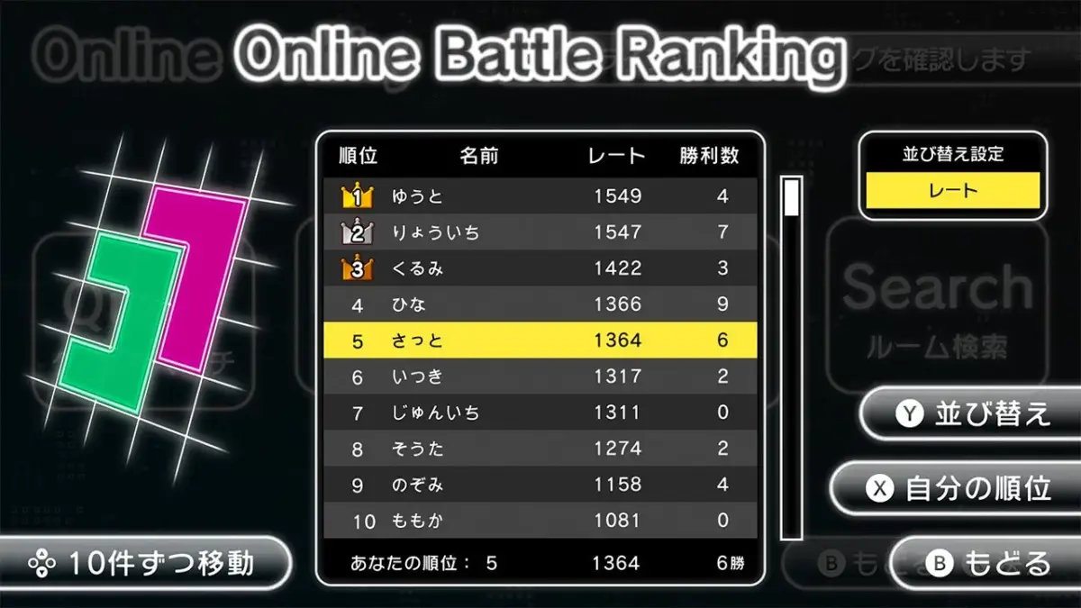 オンラインランキング画面