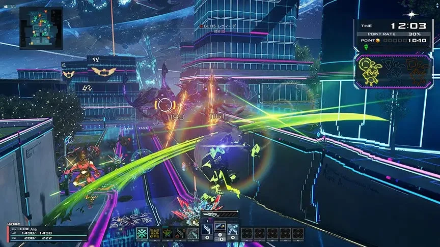 未来都市を舞台にしたアクションRPGの戦闘画面