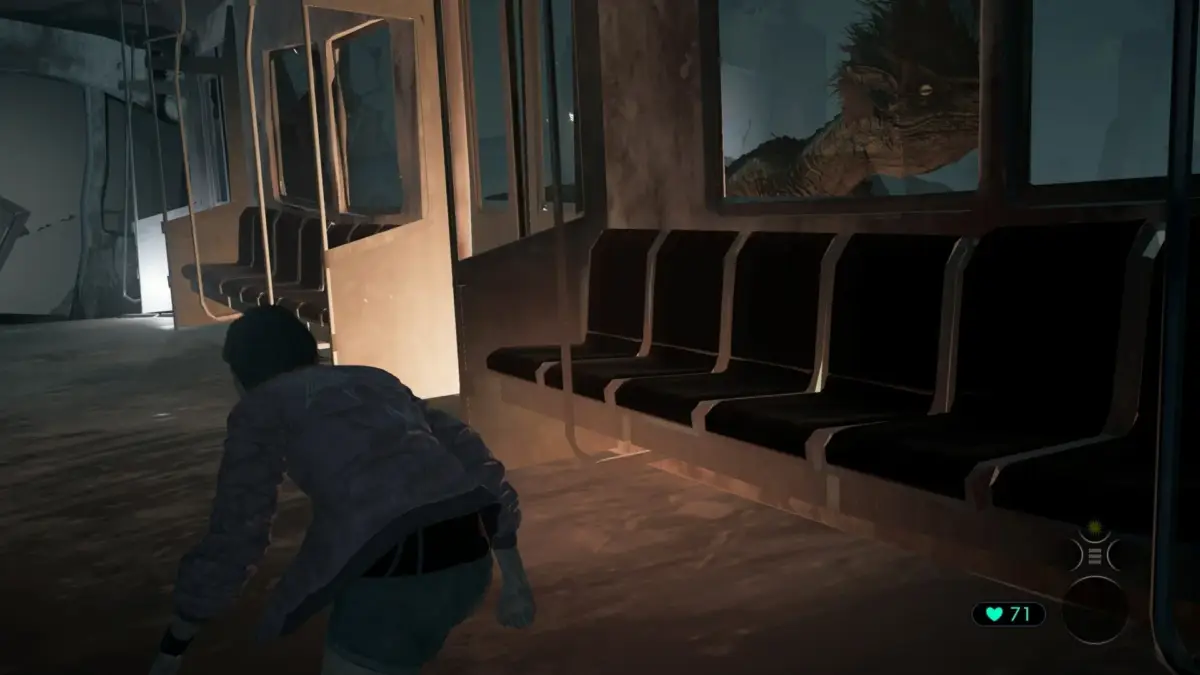 地下鉄でクリーチャーに遭遇するゲーム画面