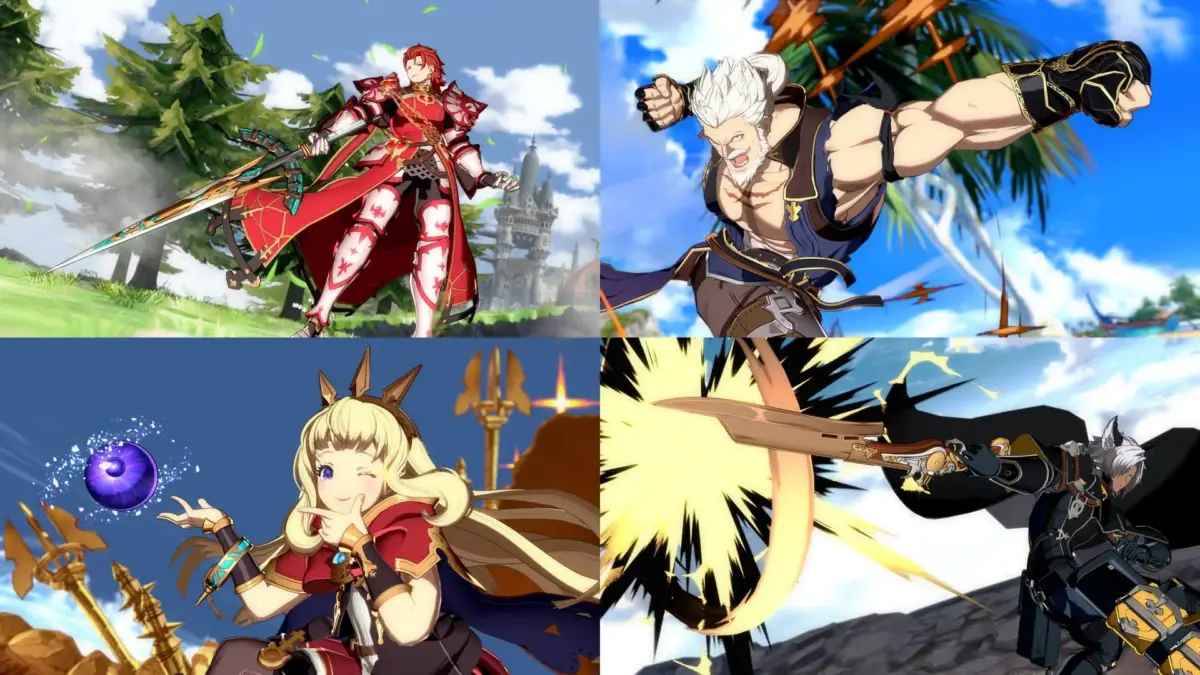 格闘ゲームやRPGに登場しそうな4人のアニメ調キャラクターのコラージュ画像