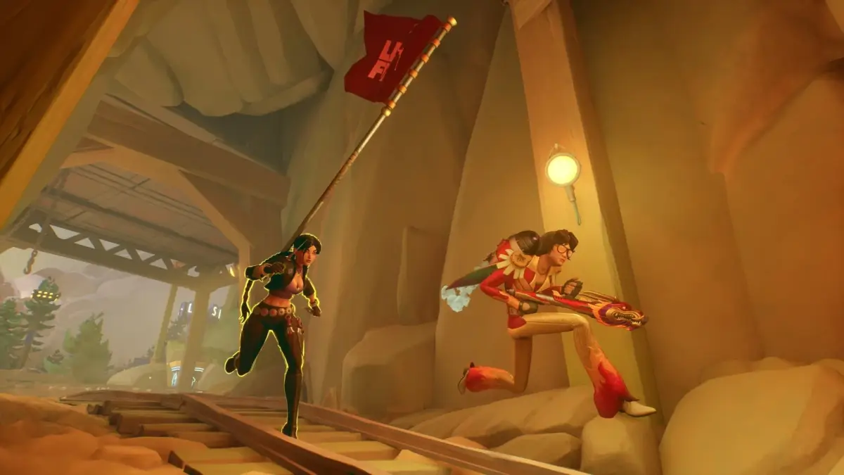 旗を持つ女性キャラクターと武器を持つ女性キャラクター