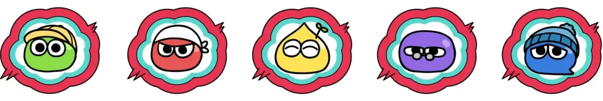 可愛い丸いキャラクターが並んでいます