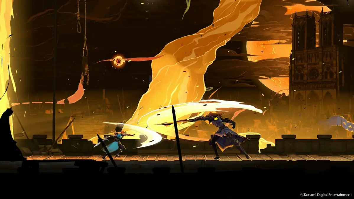 夜の街の屋上での戦闘シーン