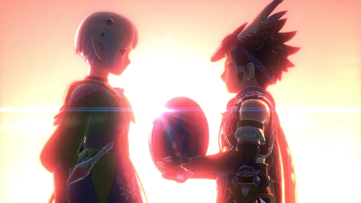 少年と少女が卵を抱えている様子