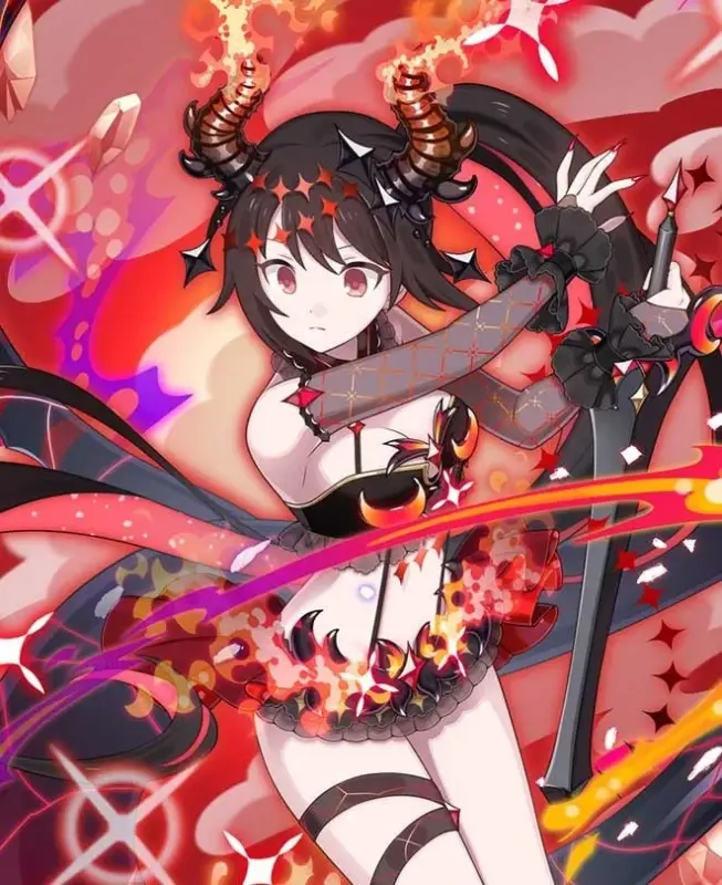 炎をまとった角を持つアニメスタイルの少女
