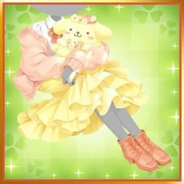 アバターがポムポムプリンのぬいぐるみを抱えている