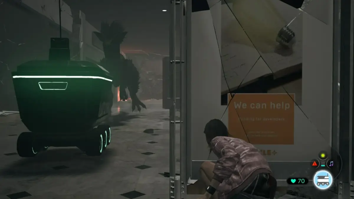 廃墟に隠れながら進むアン