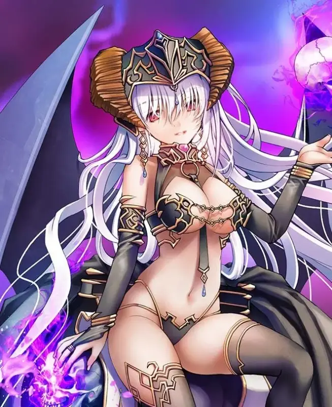 赤と黒の衣装を身につけ、大きな剣を構えるアニメ風の少女