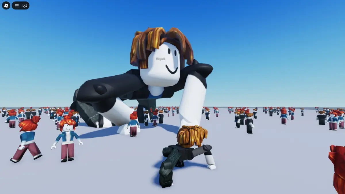 Robloxゲーム画面の巨大なアバターと小さなアバター