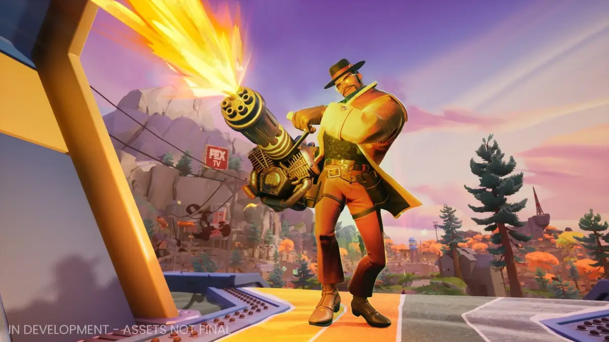 ミニガンを発砲するキャラクター