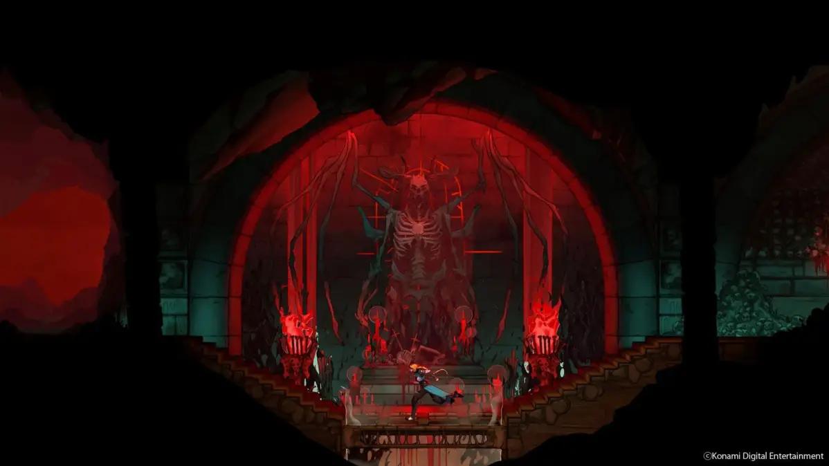 巨大な骸骨の悪魔と対峙するキャラクター