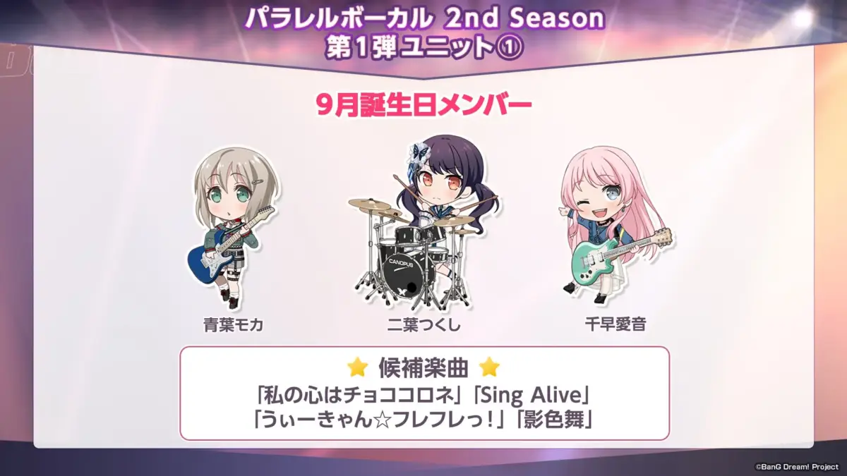 パラレルボーカル 2nd Season 第1弾ユニット① 9月誕生日メンバー