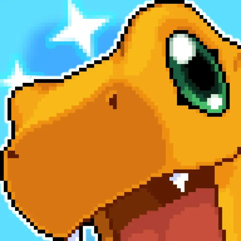 ピクセルアートのアグモン風キャラクター