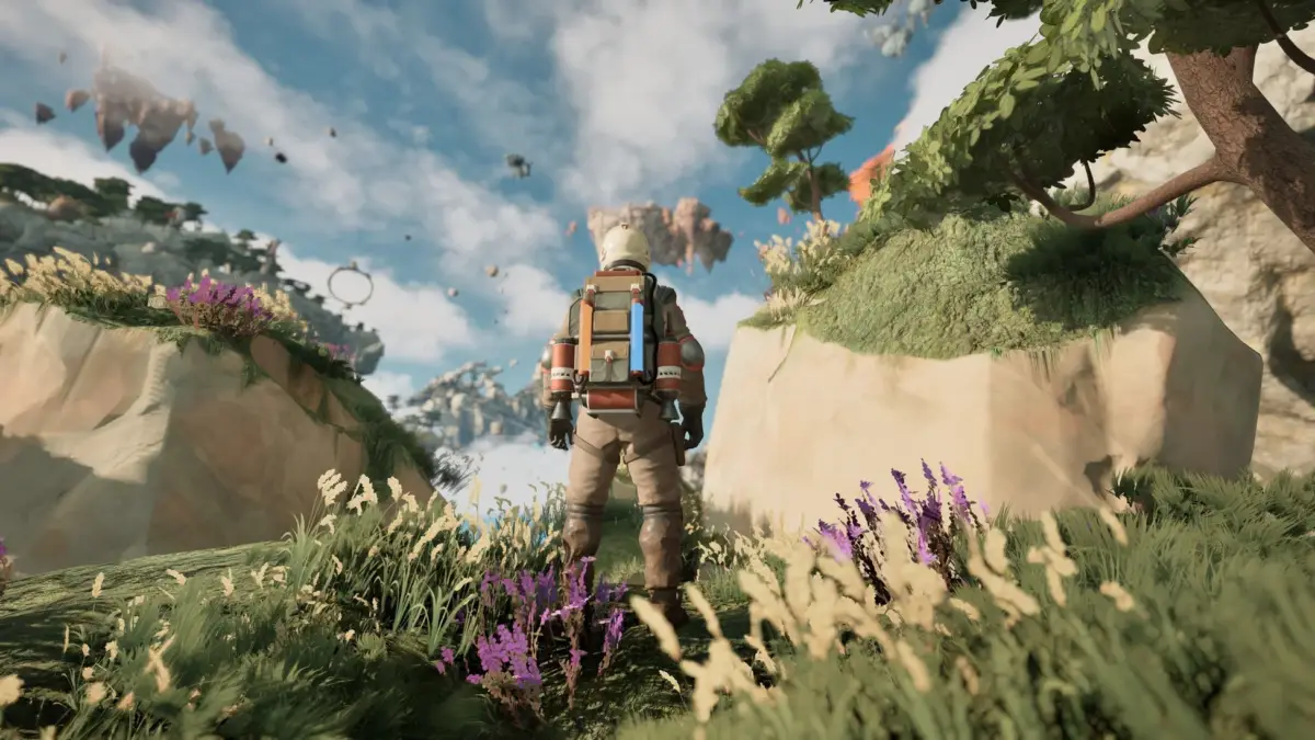 浮遊する島々が点在する幻想的な異世界の風景