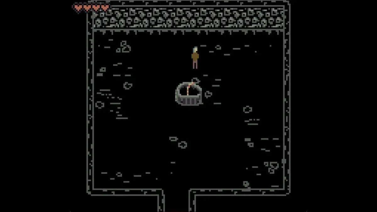 ゲーム画面:井戸、キャラクター、ライフバー