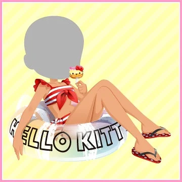 ハローキティの浮き輪と食べ物を持つアバター