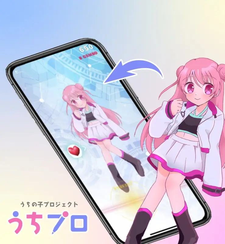 リズムゲーム画面とキャラクター