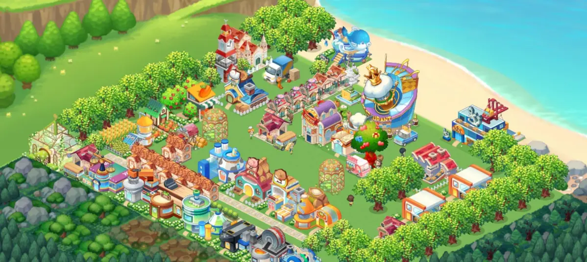 街づくり、農場、工場、レストラン、ビーチのイラスト