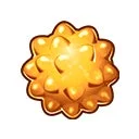 白い背景に、黄色からオレンジ色をしたトゲトゲした丸い物体が描かれています。イラストのような表現で、果物やキャンディ、あるいは微生物のようにも見えます。