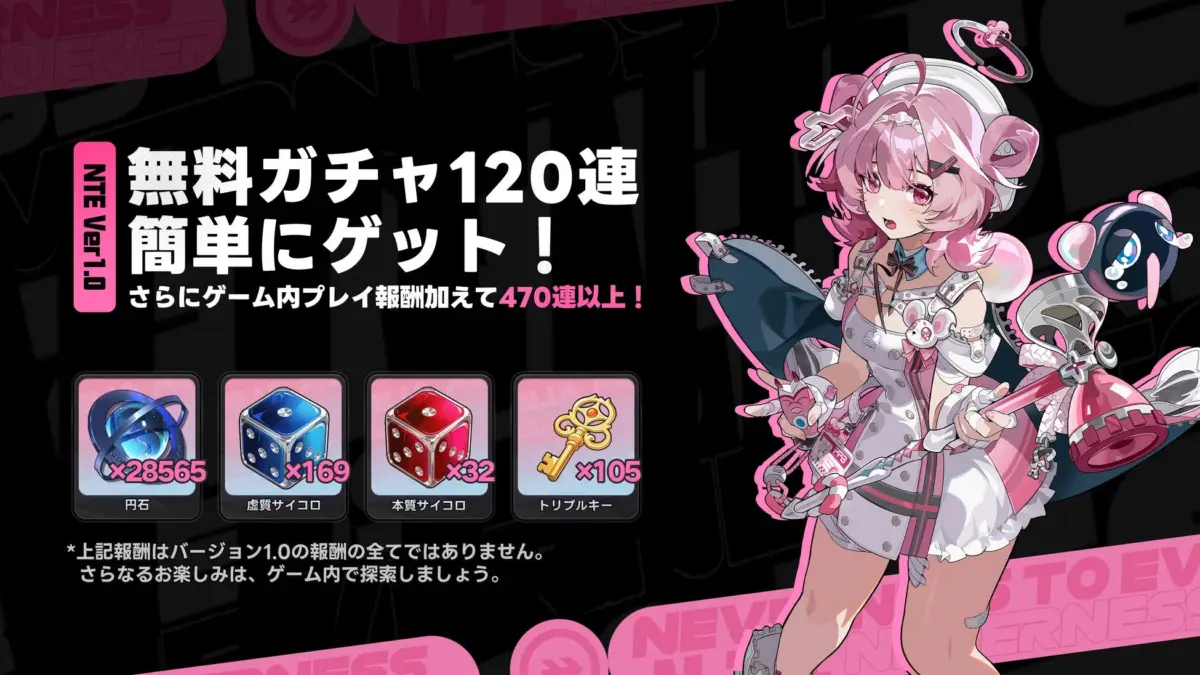 NTE: Neverness to Evernessの無料ガチャ報酬告知画像
