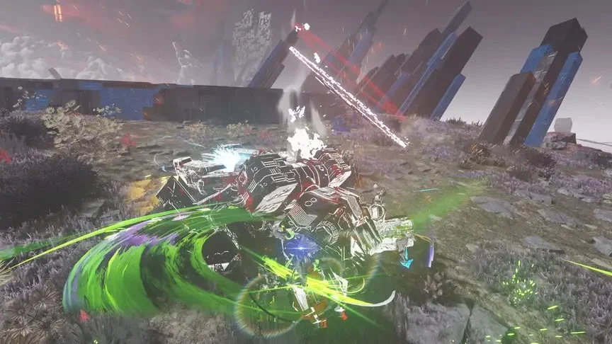 ロボット、メカ、戦闘、アクションゲーム、SF、エネルギーエフェクト、荒廃した世界、未来、巨大兵器、ゲームスクリーンショット