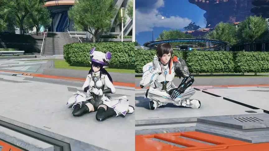 ゲーム、キャラクター、ファンタシースターオンライン2ニュージェネシス、PSO2NGS、座る、サイバーパンク、SF、屋外、未来都市、アバター