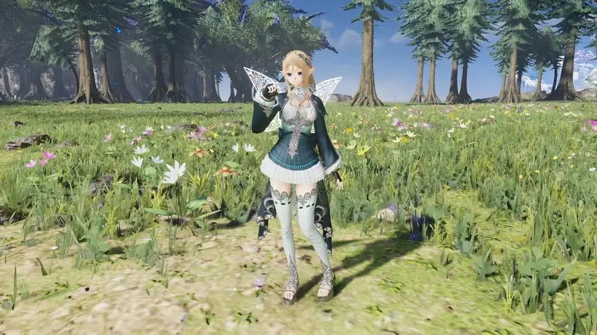 キャラクター、ゲーム、ファンタジー、エルフ、女性、森、草原、花畑、3D