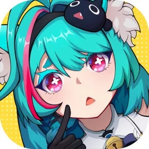 鮮やかなターコイズブルーの髪とピンクの瞳を持つアニメスタイルの美少女のイラスト。