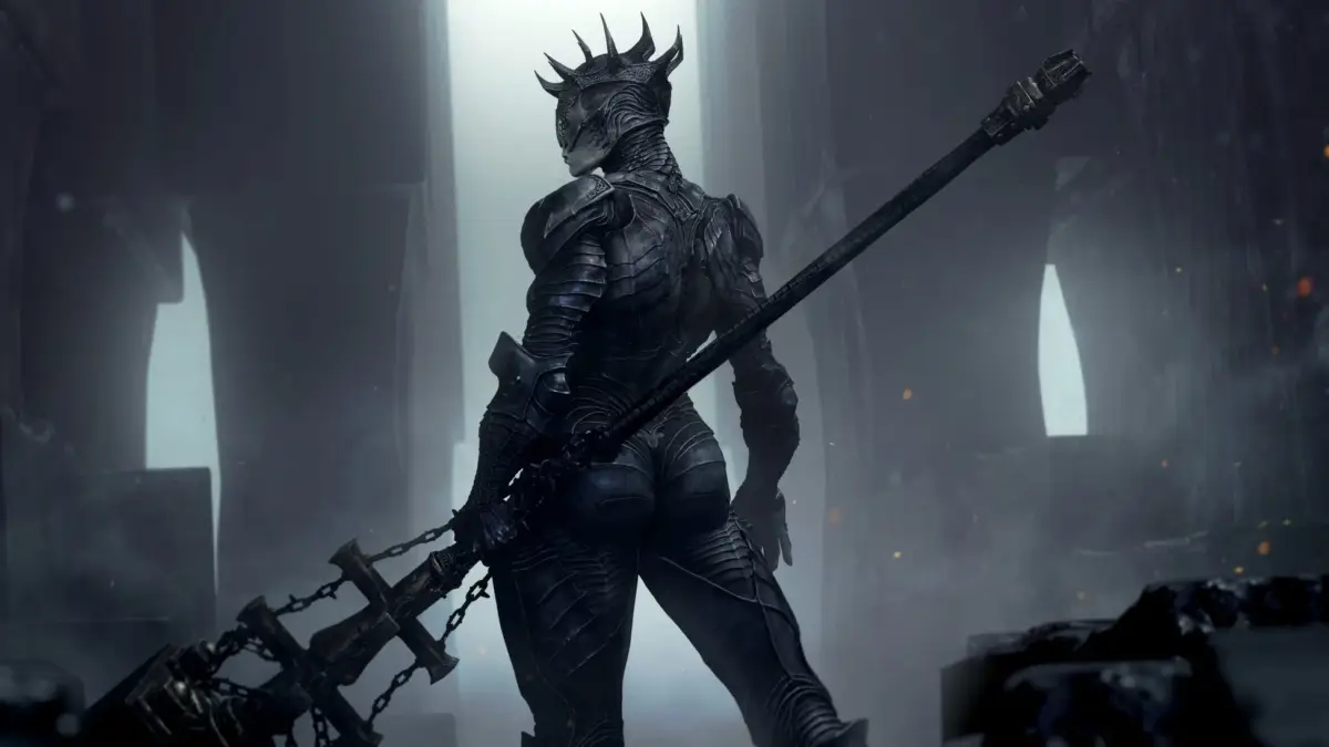 棘のある黒い鎧をまとった戦士