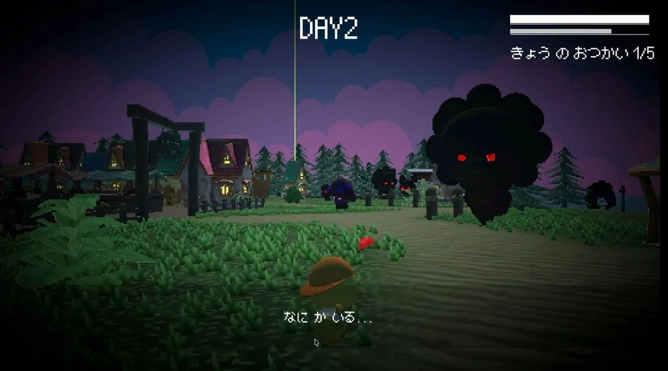 夜の村とモンスター