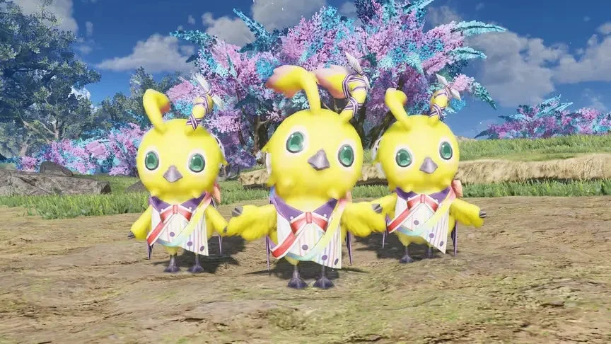 可愛いキャラクターとカラフルな木