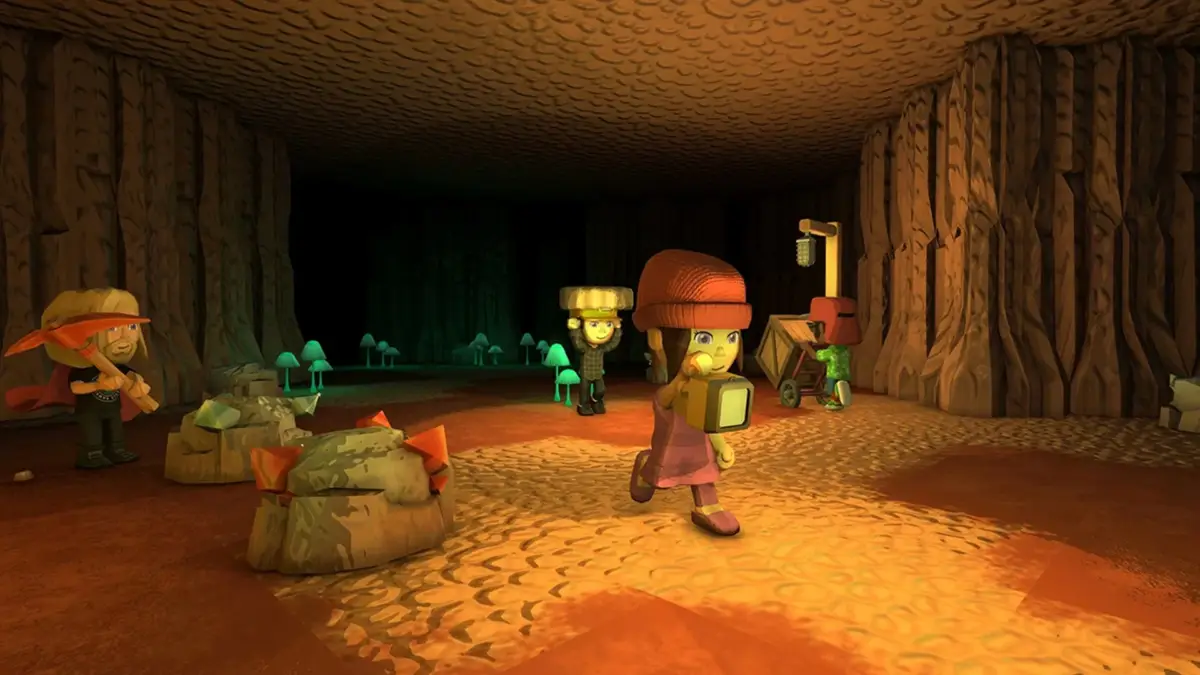 洞窟での採掘風景